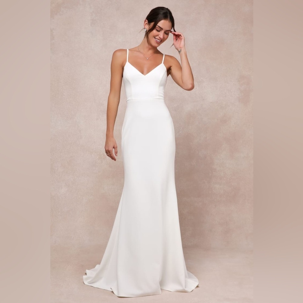 LULUS Feeling of Forever White Sleeveless Mermaid Maxi Dress Size Large